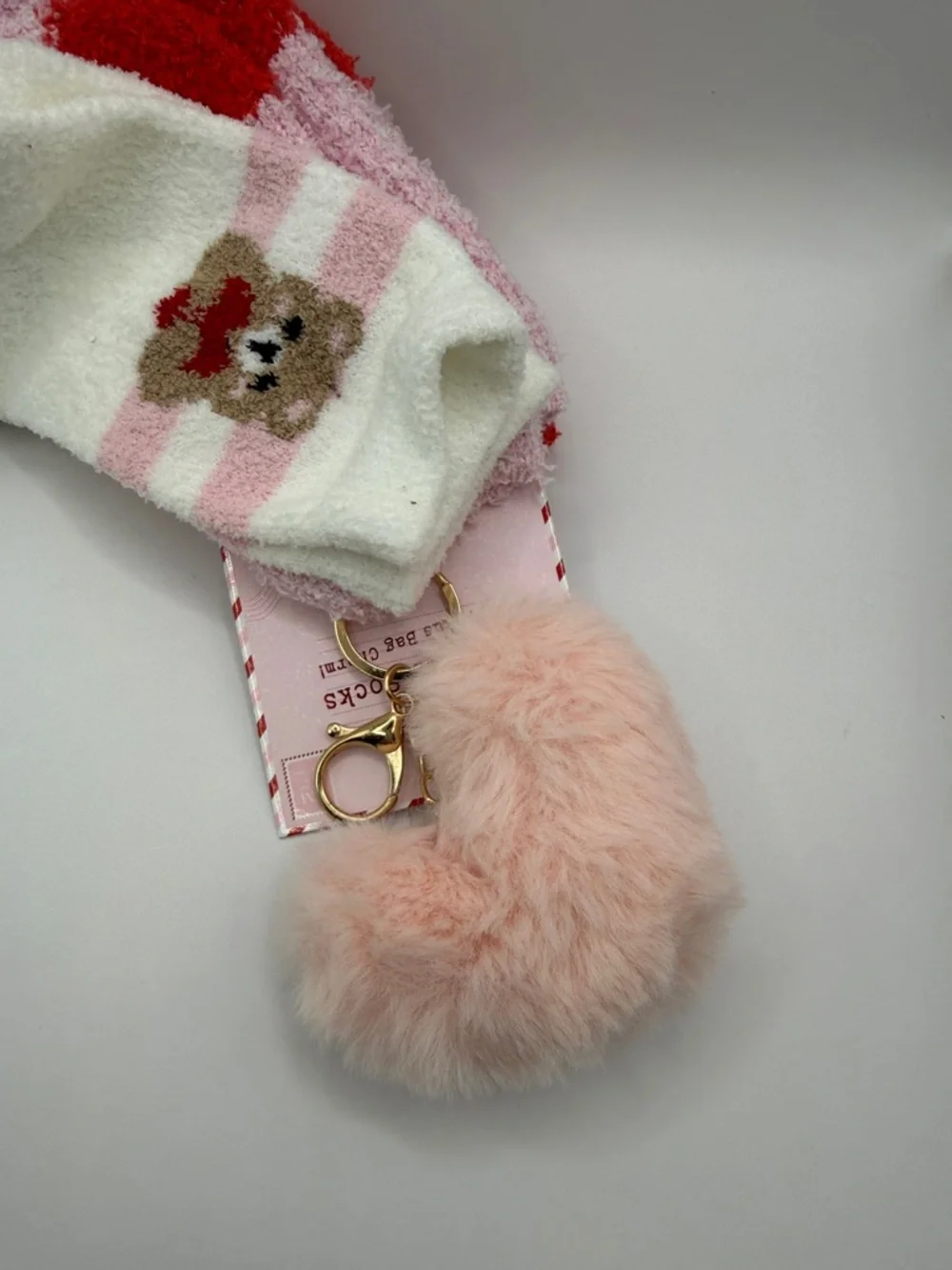 3x Pair Slipper Fuzzy Socks with Bonus Bag Charm